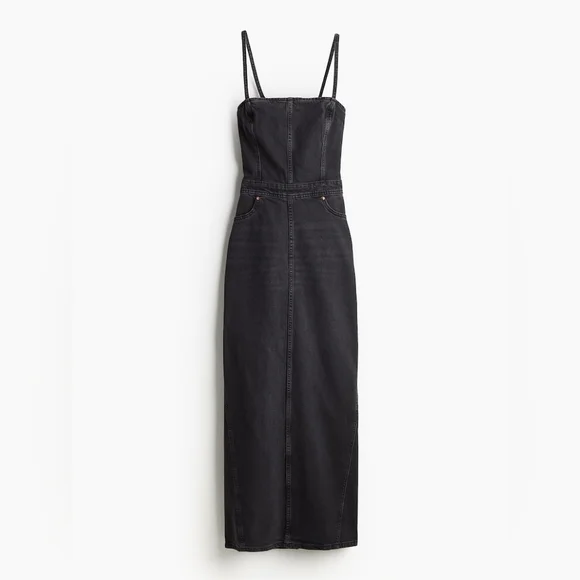 Zara Strappy Denim Maxi Dress Black Sze S BNWT - Picture 13 of 15